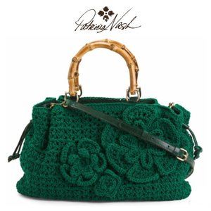 Patricia Nash Cantinella Crochet Bag with Bamboo Handles - SOFT GREEN